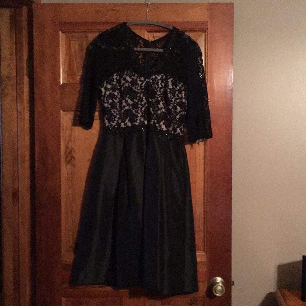 Sangria black lace beaded evening dress.